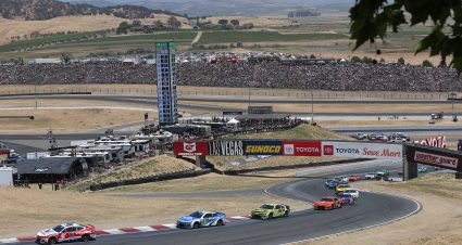 SONOMA, CALIFORNIA - JUNE 09: Kyle Larson, driver of the #5 Valvoline Chevrolet, leads the field during the NASCAR Cup Series Toyota/Save Mart 350 at Sonoma Raceway on June 09, 2024 in Sonoma, California. (Photo by Meg Oliphant/Getty Images) | Getty Images