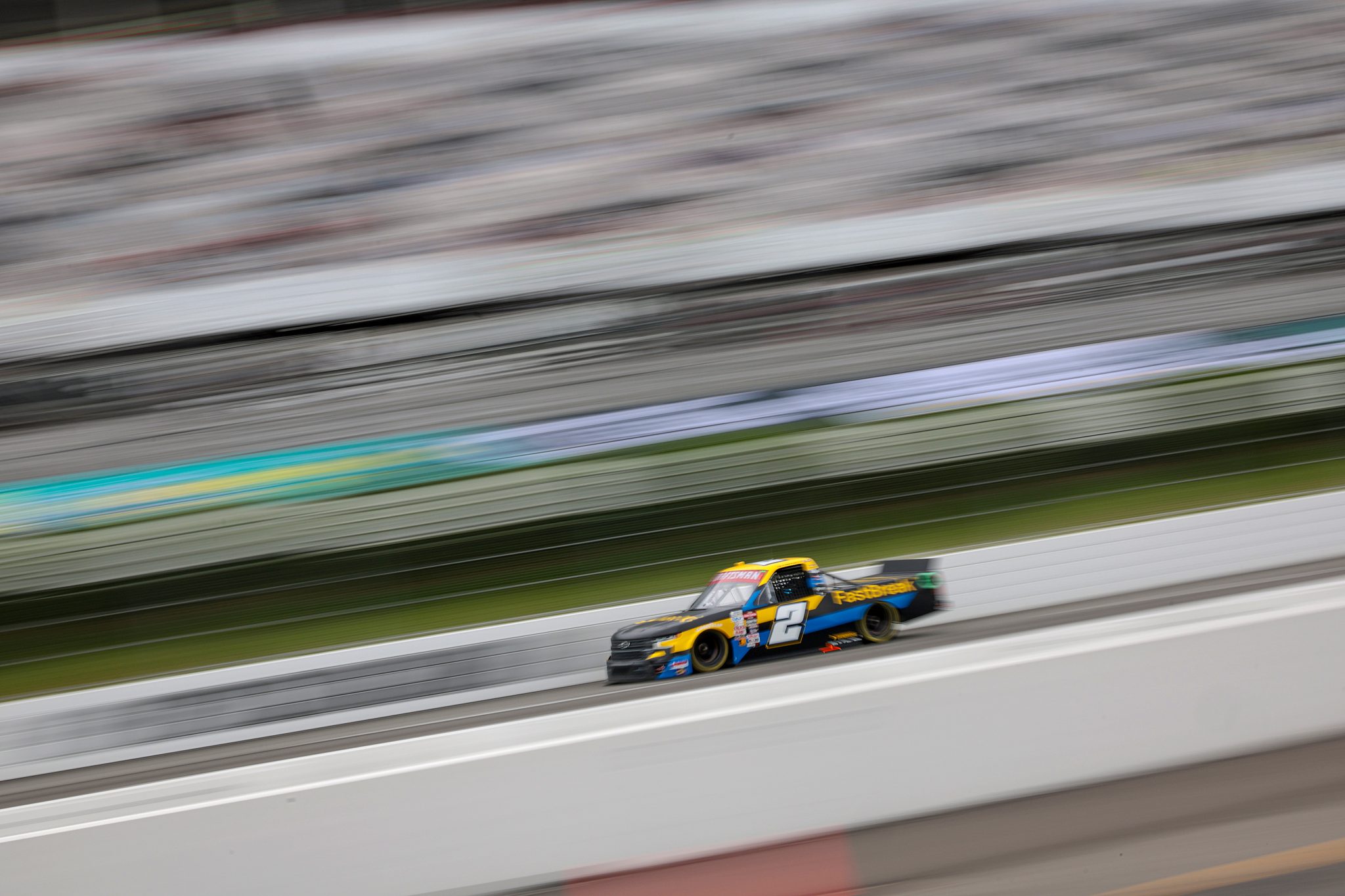 LONG POND, PENNSYLVANIA - JULY 12: Nick Sanchez, driver of the #2 Gainbridge Chevrolet, drives during practice for the NASCAR Craftsman Truck Series CRC Brakleen 175 at Pocono Raceway on July 12, 2024 in Long Pond, Pennsylvania. (Photo by James Gilbert/Getty Images) | Getty Images