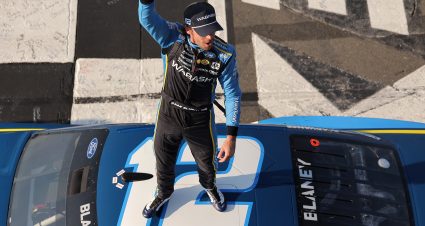 LONG POND, PENNSYLVANIA - JULY 14: Ryan Blaney, driver of the #12 Wabash Ford, celebrates after winning the NASCAR Cup Series The Great American Getaway 400 Presented by VISITPA.com at Pocono Raceway on July 14, 2024 in Long Pond, Pennsylvania. (Photo by Jonathan Bachman/Getty Images) | Getty Images