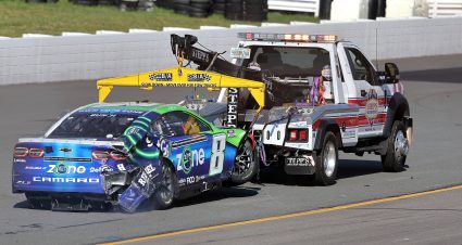 LONG POND, PENNSYLVANIA - JULY 14: The #8 zone/GetGo Chevrolet, driven by Kyle Busch is towed after an on-track incident during the NASCAR Cup Series The Great American Getaway 400 Presented by VISITPA.com at Pocono Raceway on July 14, 2024 in Long Pond, Pennsylvania. (Photo by Jonathan Bachman/Getty Images) | Getty Images