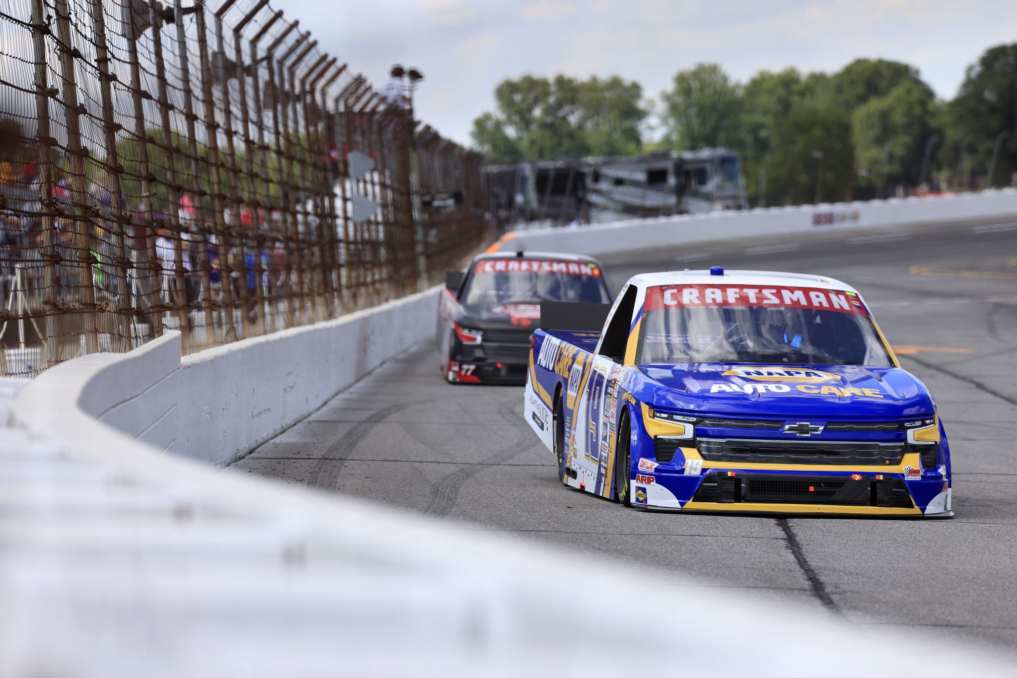 INDIANAPOLIS, INDIANA - JULY 19: Christian Eckes, driver of the #19 NAPA Auto Care Chevrolet, drives during practice for the NASCAR Craftsman Truck Series TSport 200 at Indianapolis Raceway Park on July 19, 2024 in Indianapolis, Indiana. (Photo by Justin Casterline/Getty Images) | Getty Images