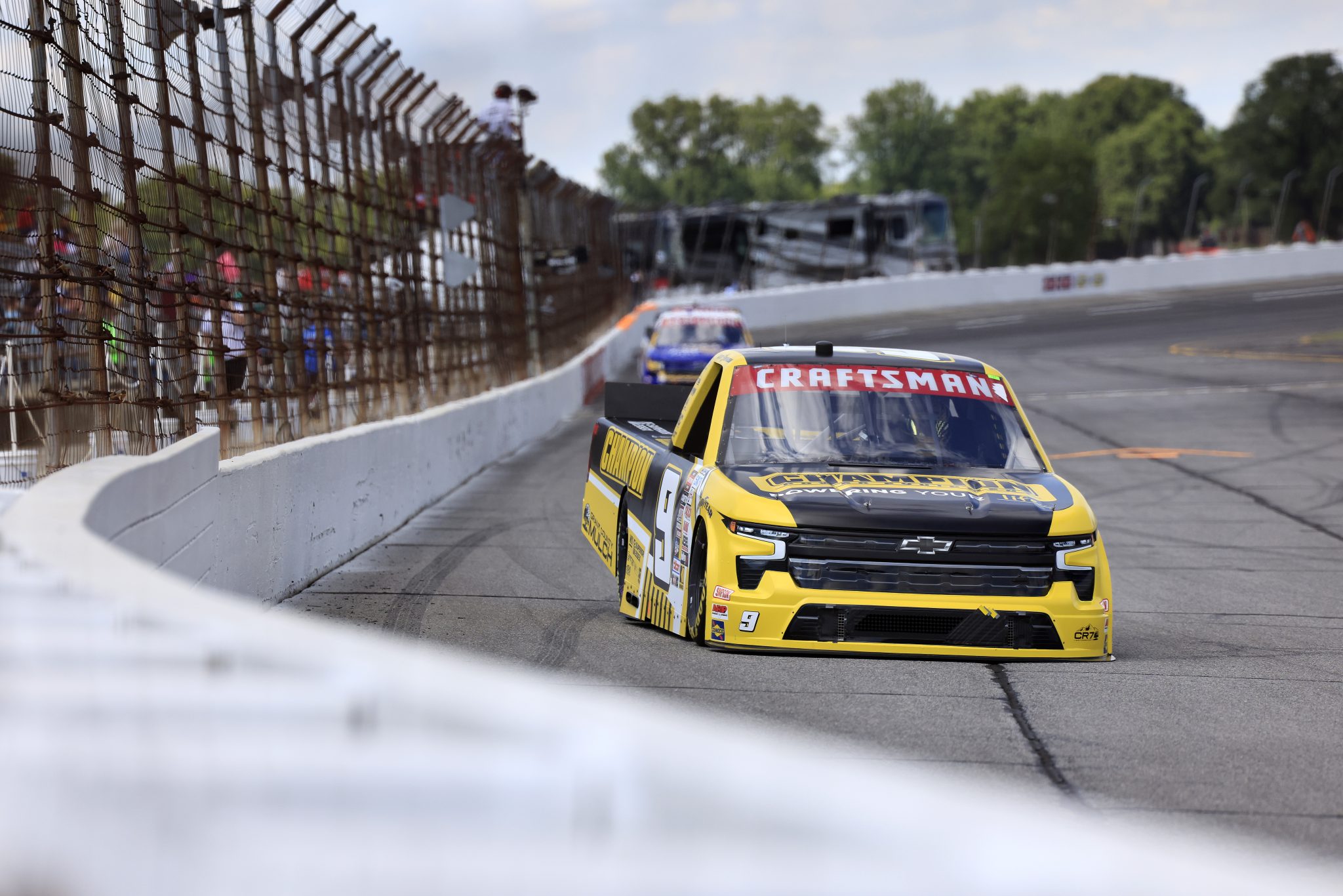 INDIANAPOLIS, INDIANA - JULY 19: Grant Enfinger, driver of the #9 Champion Power Equipment Chevrolet, drives during practice for the NASCAR Craftsman Truck Series TSport 200 at Indianapolis Raceway Park on July 19, 2024 in Indianapolis, Indiana. (Photo by Justin Casterline/Getty Images) | Getty Images