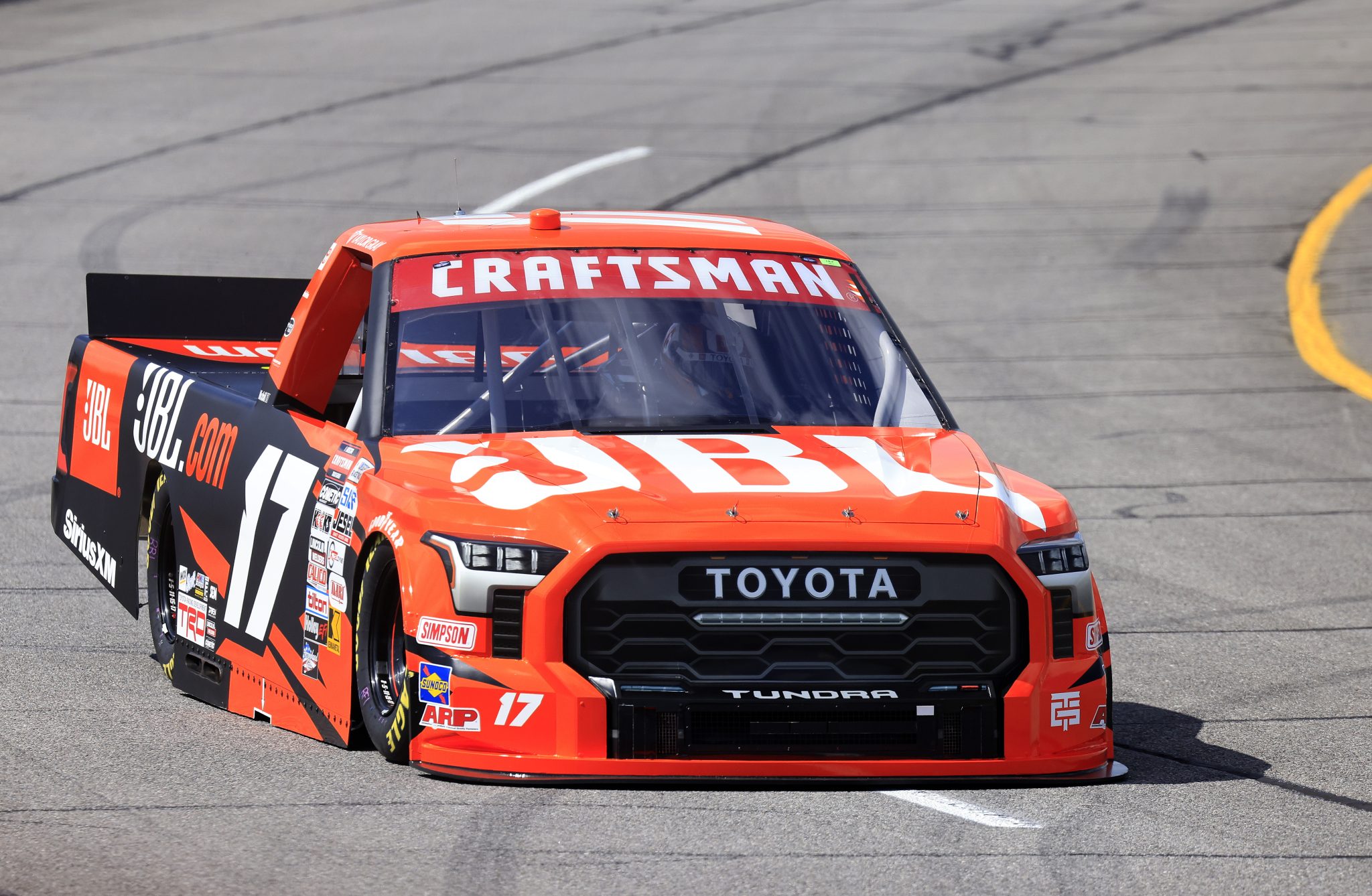 INDIANAPOLIS, INDIANA - JULY 19: Taylor Gray, driver of the #17 JBL Toyota, drives during practice for the NASCAR Craftsman Truck Series TSport 200 at Indianapolis Raceway Park on July 19, 2024 in Indianapolis, Indiana. (Photo by Justin Casterline/Getty Images) | Getty Images