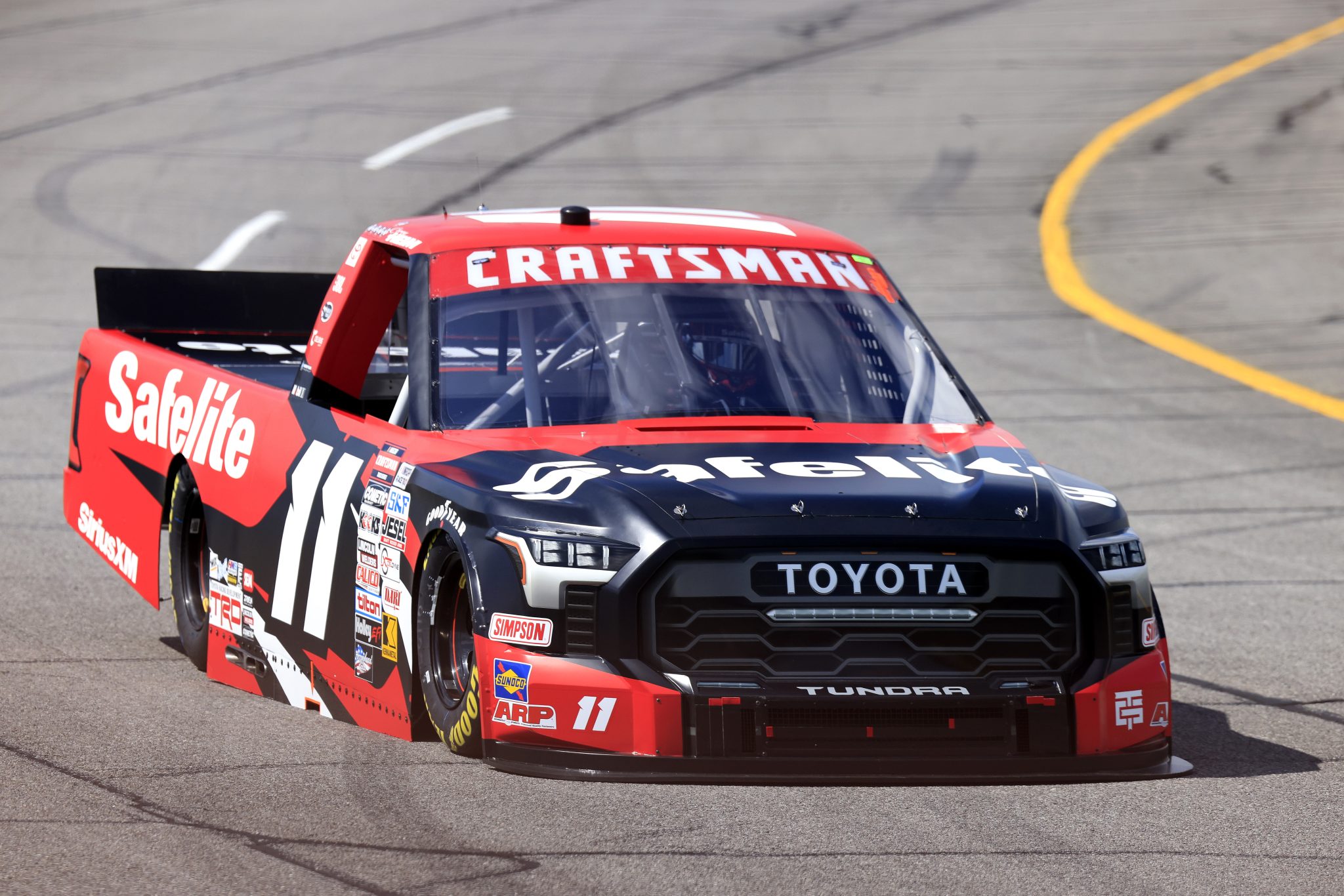 INDIANAPOLIS, INDIANA - JULY 19: Corey Heim, driver of the #11 Safelite Toyota, drives during practice for the NASCAR Craftsman Truck Series TSport 200 at Indianapolis Raceway Park on July 19, 2024 in Indianapolis, Indiana. (Photo by Justin Casterline/Getty Images) | Getty Images