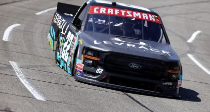 INDIANAPOLIS, INDIANA - JULY 19: Tyler Tomassi, driver of the #22 Levrack Ford, drives during practice for the NASCAR Craftsman Truck Series TSport 200 at Indianapolis Raceway Park on July 19, 2024 in Indianapolis, Indiana. (Photo by Justin Casterline/Getty Images) | Getty Images