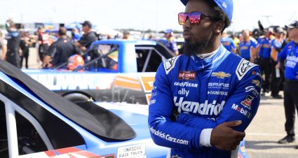 INDIANAPOLIS, INDIANA - JULY 19: Rajah Caruth, driver of the #71 HendrickCars.com Chevrolet, looks on during qualifying for the NASCAR Craftsman Truck Series TSport 200 at Indianapolis Raceway Park on July 19, 2024 in Indianapolis, Indiana. (Photo by Justin Casterline/Getty Images) | Getty Images