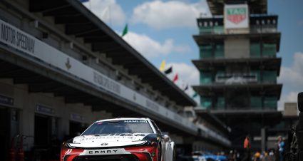 INDIANAPOLIS, INDIANA - JULY 19: Denny Hamlin, driver of the #11 Sport Clips Haircuts Toyota, drives during practice for the NASCAR Cup Series Brickyard 400 at Indianapolis Motor Speedway on July 19, 2024 in Indianapolis, Indiana. (Photo by James Gilbert/Getty Images) | Getty Images