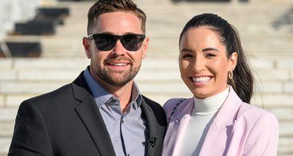 CHICAGO, ILLINOIS - FEBRUARY 21: NASCAR Cup Series driver, Ricky Stenhouse Jr., winner of the 65th Annual Daytona 500 and his wife Madyson Joye Stenhouse poses for photos in front of the Field Museum on February 21, 2023 in Chicago, Illinois. (Photo by Quinn Harris/Getty Images) | Getty Images