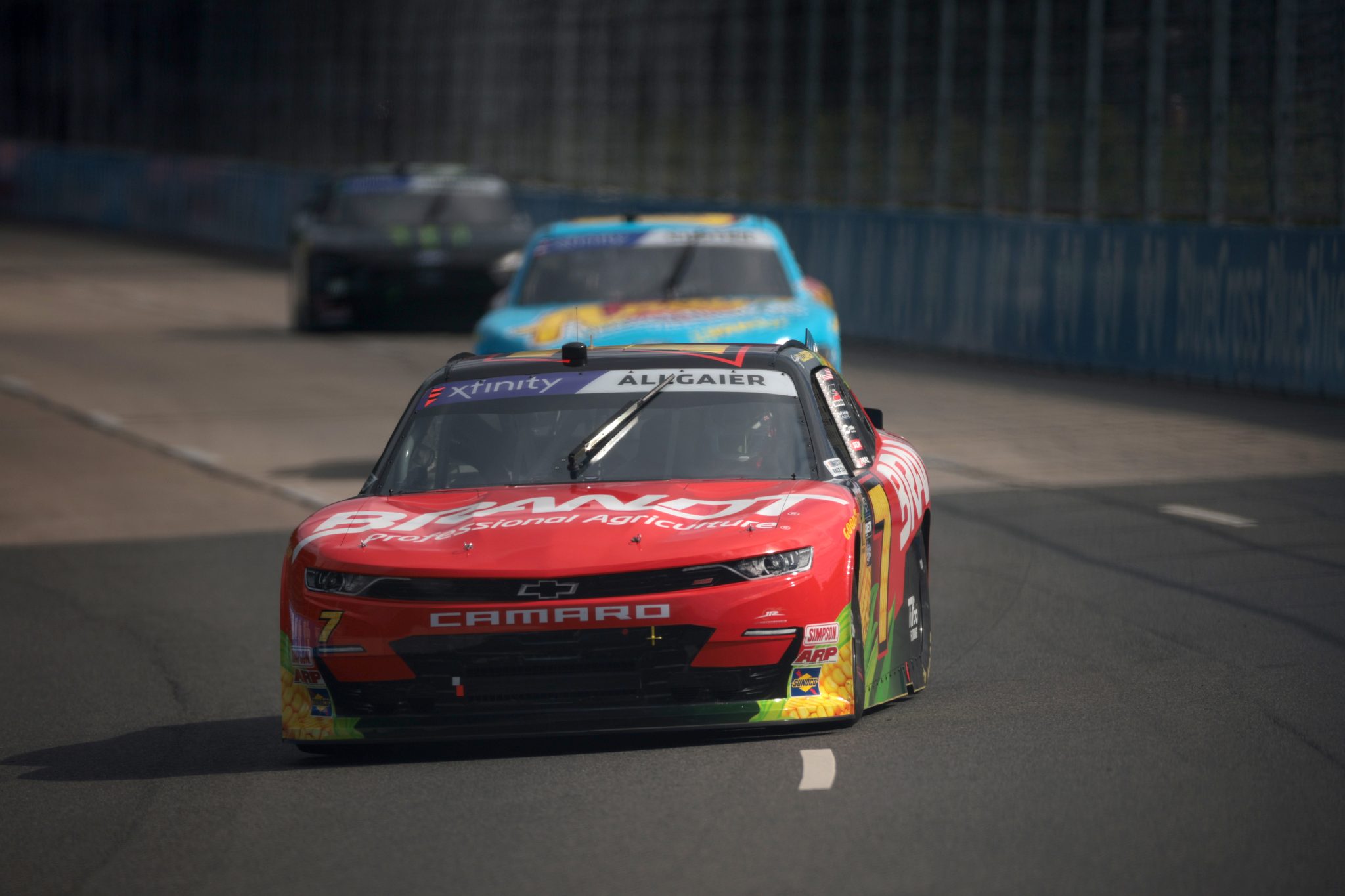 CHICAGO, ILLINOIS - JULY 06: Justin Allgaier, driver of the #7 BRANDT Chevrolet, drives during practice for the NASCAR Xfinity Series The Loop 110 at Chicago Street Course on July 06, 2024 in Chicago, Illinois. (Photo by James Gilbert/Getty Images) | Getty Images