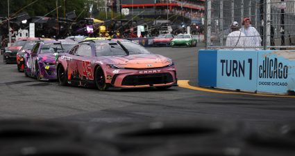 CHICAGO, ILLINOIS - JULY 07: Tyler Reddick, driver of the #45 Jordan Brand Toyota, and Alex Bowman, driver of the #48 Ally Chevrolet, race during the NASCAR Cup Series Grant Park 165 at Chicago Street Course on July 07, 2024 in Chicago, Illinois. (Photo by Meg Oliphant/Getty Images) | Getty Images