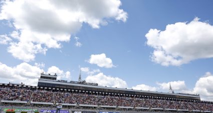 LONG POND, PENNSYLVANIA - JULY 22: Nick Sanchez, driver of the #2 Gainbridge Chevrolet, leads the field to start the NASCAR Craftsman Truck Series CRC Brakleen 150 at Pocono Raceway on July 22, 2023 in Long Pond, Pennsylvania. (Photo by Sean Gardner/Getty Images) | Getty Images