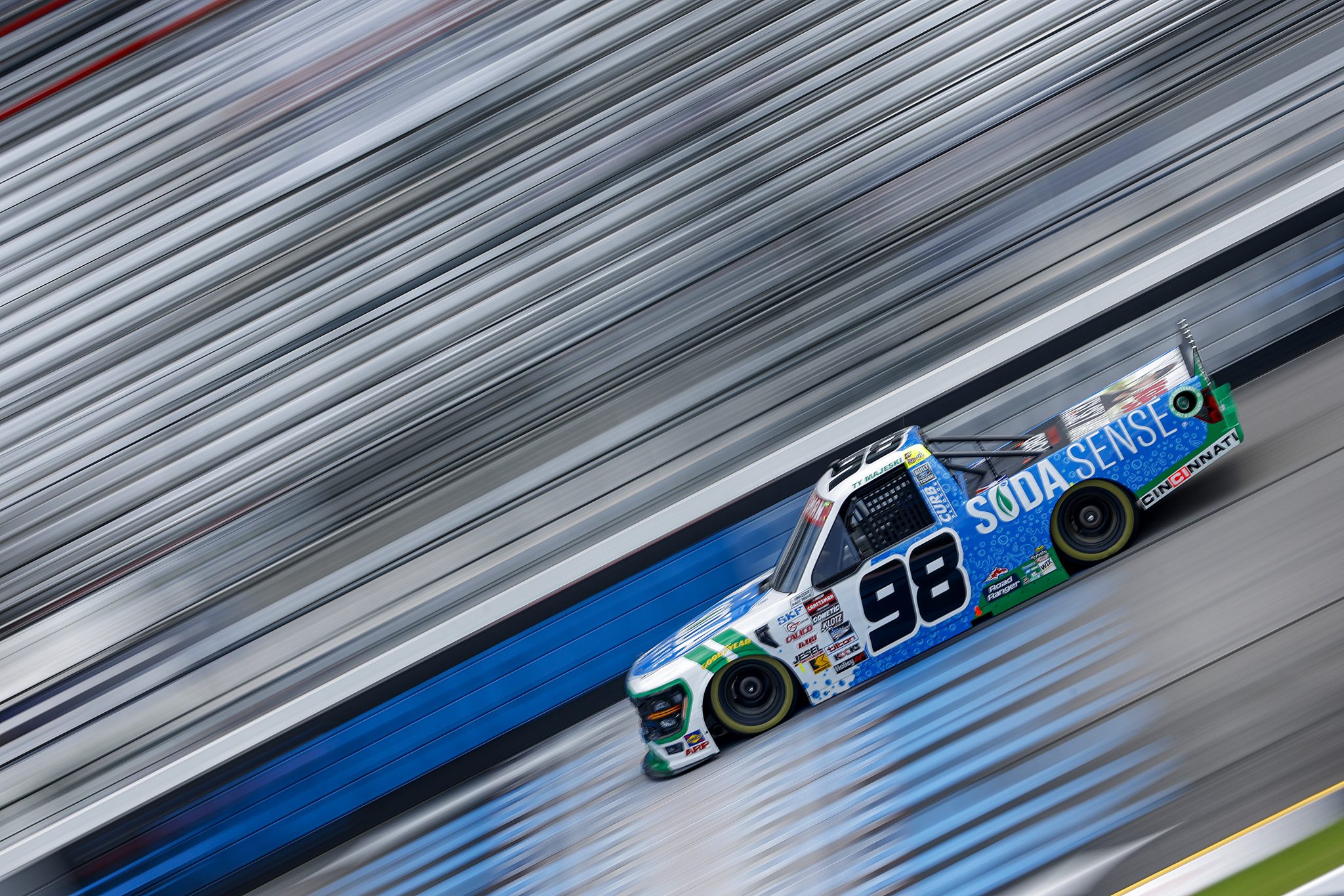 RICHMOND, VIRGINIA - AUGUST 10: Ty Majeski, driver of the #98 Soda Sense/Curb Records Ford, drives during practice for the NASCAR Craftsman Truck Series Clean Harbors 250 at Richmond Raceway on August 10, 2024 in Richmond, Virginia. (Photo by Sean Gardner/Getty Images) | Getty Images