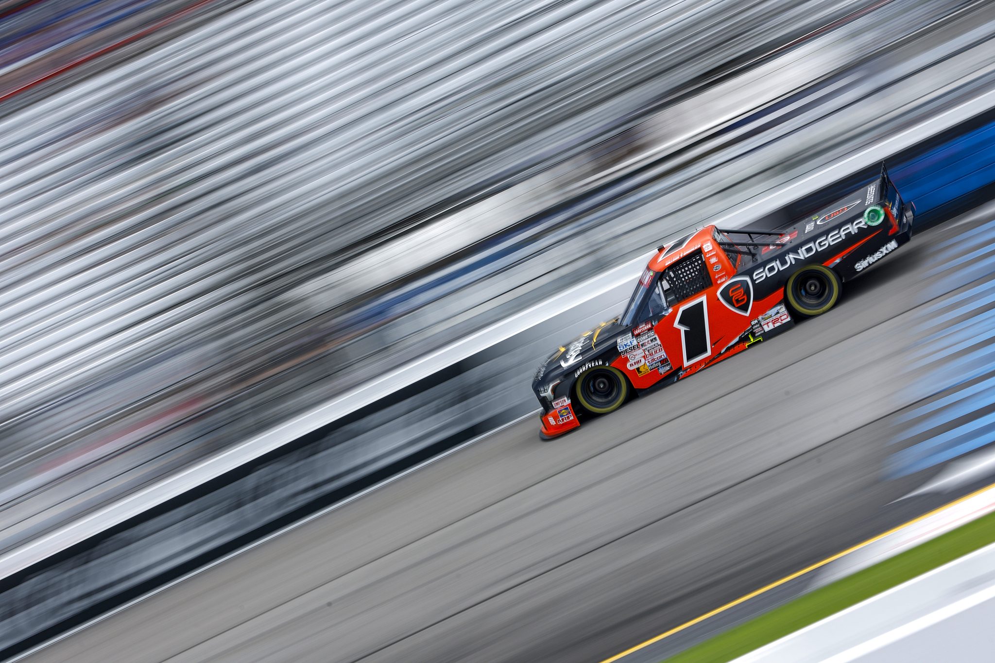 RICHMOND, VIRGINIA - AUGUST 10: William Sawalich, driver of the #1 Starkey/Soundgear Toyota, drives during practice for the NASCAR Craftsman Truck Series Clean Harbors 250 at Richmond Raceway on August 10, 2024 in Richmond, Virginia. (Photo by Sean Gardner/Getty Images) | Getty Images