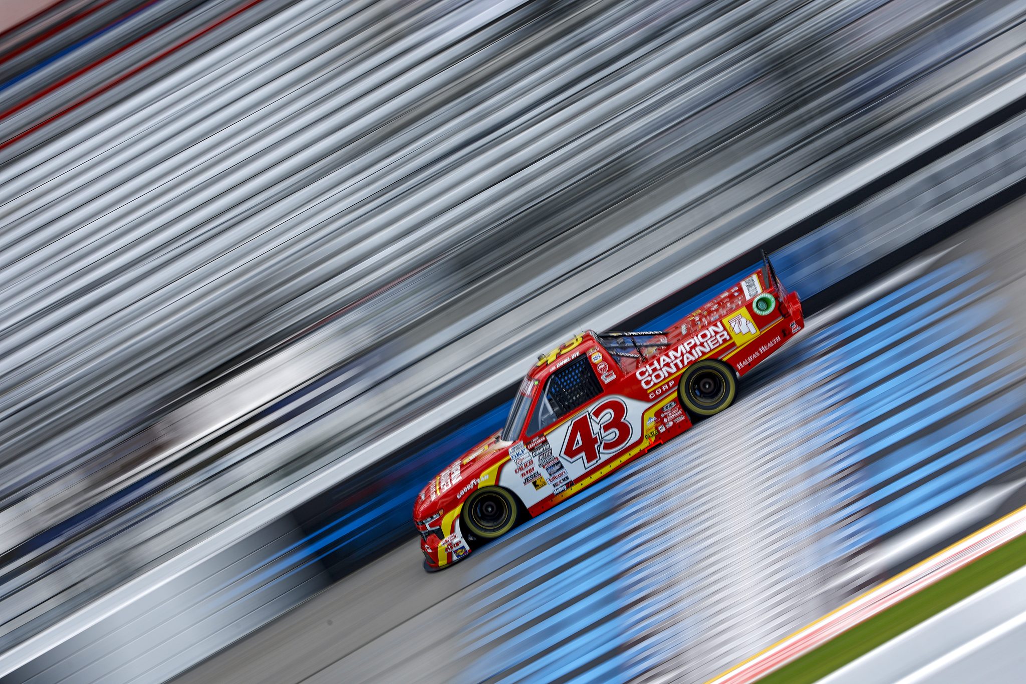 RICHMOND, VIRGINIA - AUGUST 10: Daniel Dye, driver of the #43 Champion Container Chevrolet, drives during practice for the NASCAR Craftsman Truck Series Clean Harbors 250 at Richmond Raceway on August 10, 2024 in Richmond, Virginia. (Photo by Sean Gardner/Getty Images) | Getty Images