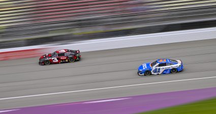 BROOKLYN, MICHIGAN - AUGUST 17: Austin Dillon, driver of the #3 DOW MobilityScience Chevrolet, and Ryan Preece, driver of the #41 United Rentals Ford, drive during practice for the NASCAR Cup Series FireKeepers Casino 400 at Michigan International Speedway on August 17, 2024 in Brooklyn, Michigan. (Photo by Logan Riely/Getty Images) | Getty Images