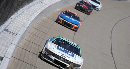 BROOKLYN, MICHIGAN - AUGUST 19: Chris Buescher, driver of the #17 Fifth Third Bank Ford, drives with debris attached during the NASCAR Cup Series FireKeepers Casino 400 at Michigan International Speedway on August 19, 2024 in Brooklyn, Michigan. (Photo by Jonathan Bachman/Getty Images) | Getty Images