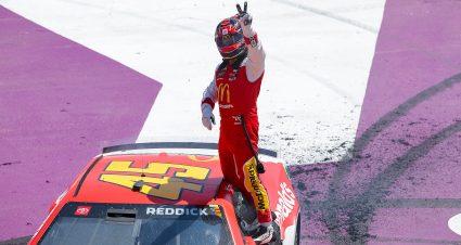 BROOKLYN, MICHIGAN - AUGUST 19: Tyler Reddick, driver of the #45 McDonald's Toyota, celebrates after winning the NASCAR Cup Series FireKeepers Casino 400 at Michigan International Speedway on August 19, 2024 in Brooklyn, Michigan. (Photo by Jonathan Bachman/Getty Images) | Getty Images