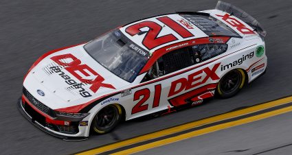 DAYTONA BEACH, FLORIDA - AUGUST 23: Harrison Burton, driver of the #21 DEX Imaging Ford, drives during qualifying for the NASCAR Cup Series Coke Zero Sugar 400 at Daytona International Speedway on August 23, 2024 in Daytona Beach, Florida. (Photo by Sean Gardner/Getty Images) | Getty Images
