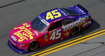 DAYTONA BEACH, FLORIDA - AUGUST 23: Caesar Bacarella, driver of the #45 Prime Bites Brownie Chevrolet, drives during qualifying for the NASCAR Xfinity Series Wawa 250 Powered by Coca-Cola at Daytona International Speedway on August 23, 2024 in Daytona Beach, Florida. (Photo by Sean Gardner/Getty Images) | Getty Images