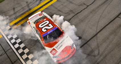 DAYTONA BEACH, FLORIDA - AUGUST 23: Ryan Truex, driver of the #20 Certified Collision Center Toyota, celebrates with a burnout after winning during the NASCAR Xfinity Series Wawa 250 Powered by Coca-Cola at Daytona International Speedway on August 23, 2024 in Daytona Beach, Florida. (Photo by Logan Riely/Getty Images) | Getty Images