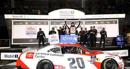 DAYTONA BEACH, FLORIDA - AUGUST 23: Ryan Truex, driver of the #20 Certified Collision Center Toyota, celebrates in victory lane after winning the NASCAR Xfinity Series Wawa 250 Powered by Coca-Cola at Daytona International Speedway on August 23, 2024 in Daytona Beach, Florida. (Photo by James Gilbert/Getty Images) | Getty Images