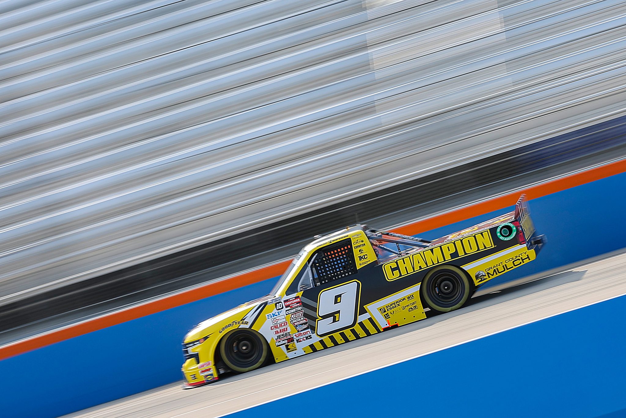 WEST ALLIS, WISCONSIN - AUGUST 24: Grant Enfinger, driver of the #9 Champion Power Equipment Chevrolet, drives during practice for the NASCAR Craftsman Truck Series The Milwaukee Mile at The Milwaukee Mile on August 24, 2024 in West Allis, Wisconsin. (Photo by Jonathan Bachman/Getty Images) | Getty Images