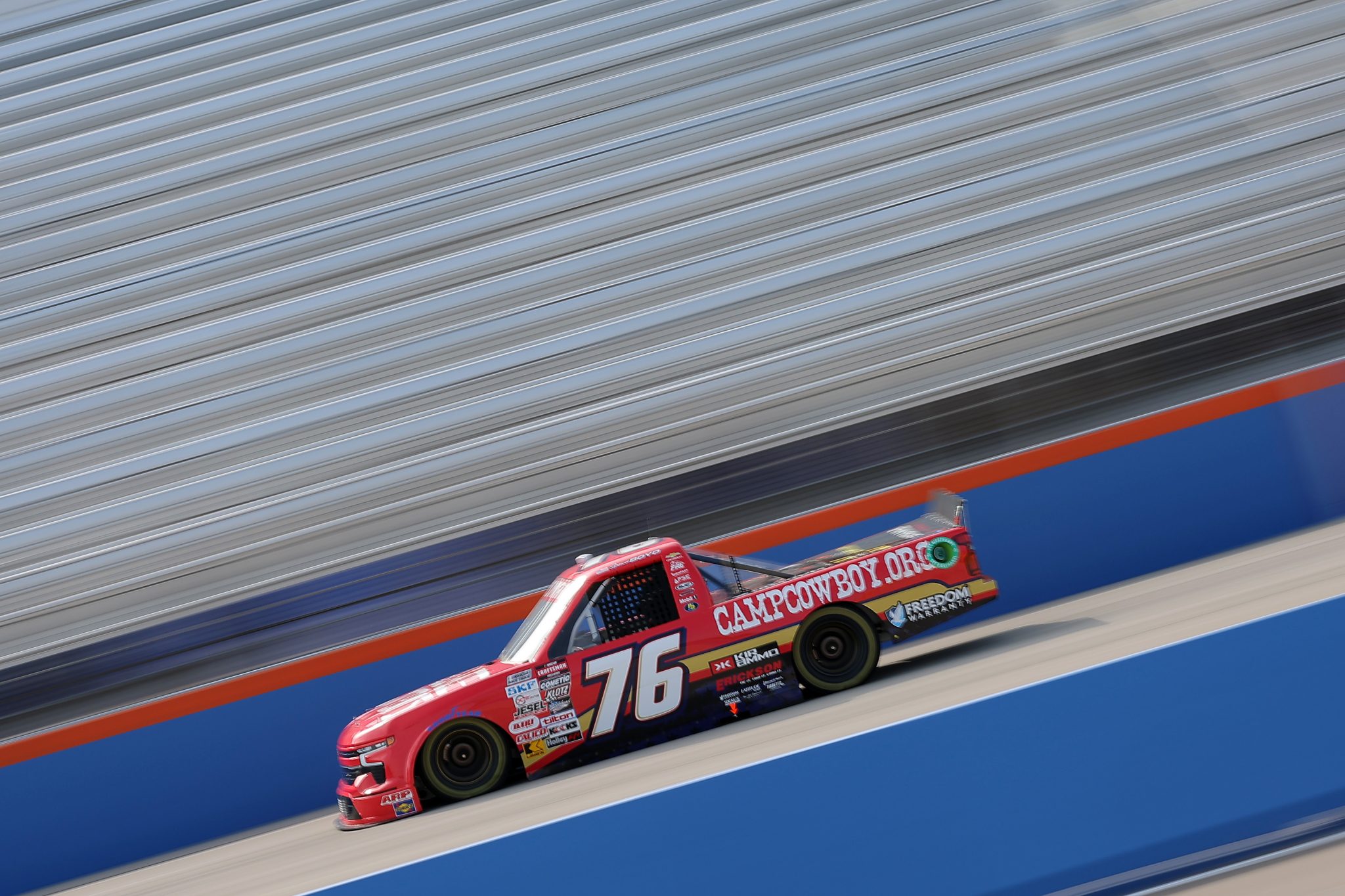 WEST ALLIS, WISCONSIN - AUGUST 24: Spencer Boyd, driver of the #76 CampCowboy.org Chevrolet, drives during practice for the NASCAR Craftsman Truck Series The Milwaukee Mile at The Milwaukee Mile on August 24, 2024 in West Allis, Wisconsin. (Photo by Jonathan Bachman/Getty Images) | Getty Images