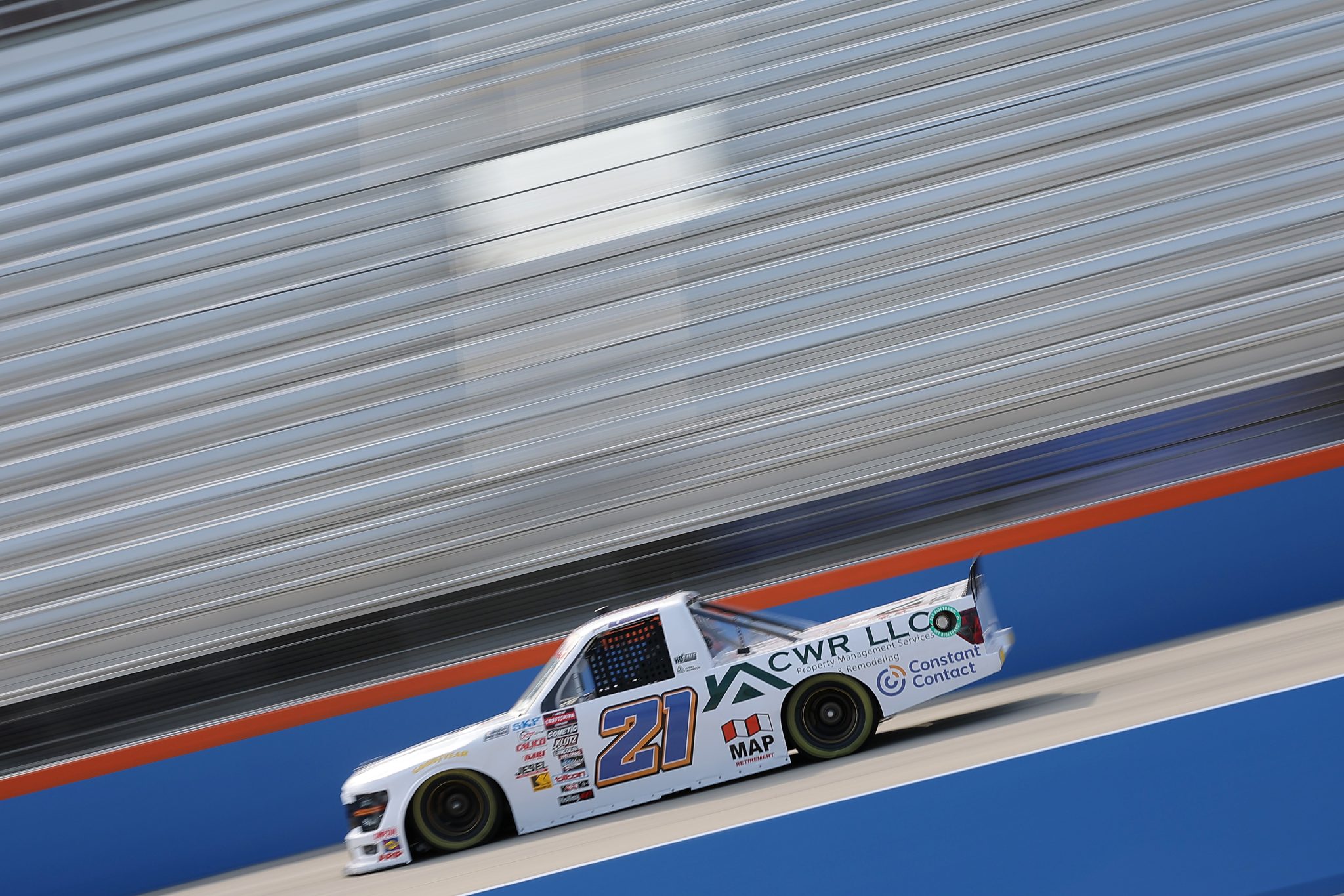 WEST ALLIS, WISCONSIN - AUGUST 24: Jayson Alexander, driver of the #21 Ford, drives during practice for the NASCAR Craftsman Truck Series The Milwaukee Mile at The Milwaukee Mile on August 24, 2024 in West Allis, Wisconsin. (Photo by Jonathan Bachman/Getty Images) | Getty Images