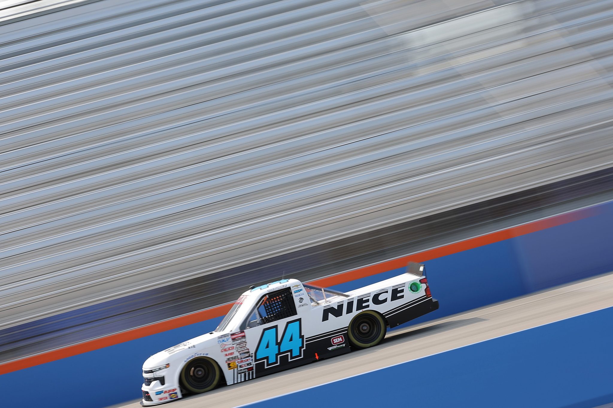 WEST ALLIS, WISCONSIN - AUGUST 24: Matthew Gould, driver of the #44 Niece Chevrolet, drives during practice for the NASCAR Craftsman Truck Series The Milwaukee Mile at The Milwaukee Mile on August 24, 2024 in West Allis, Wisconsin. (Photo by Jonathan Bachman/Getty Images) | Getty Images