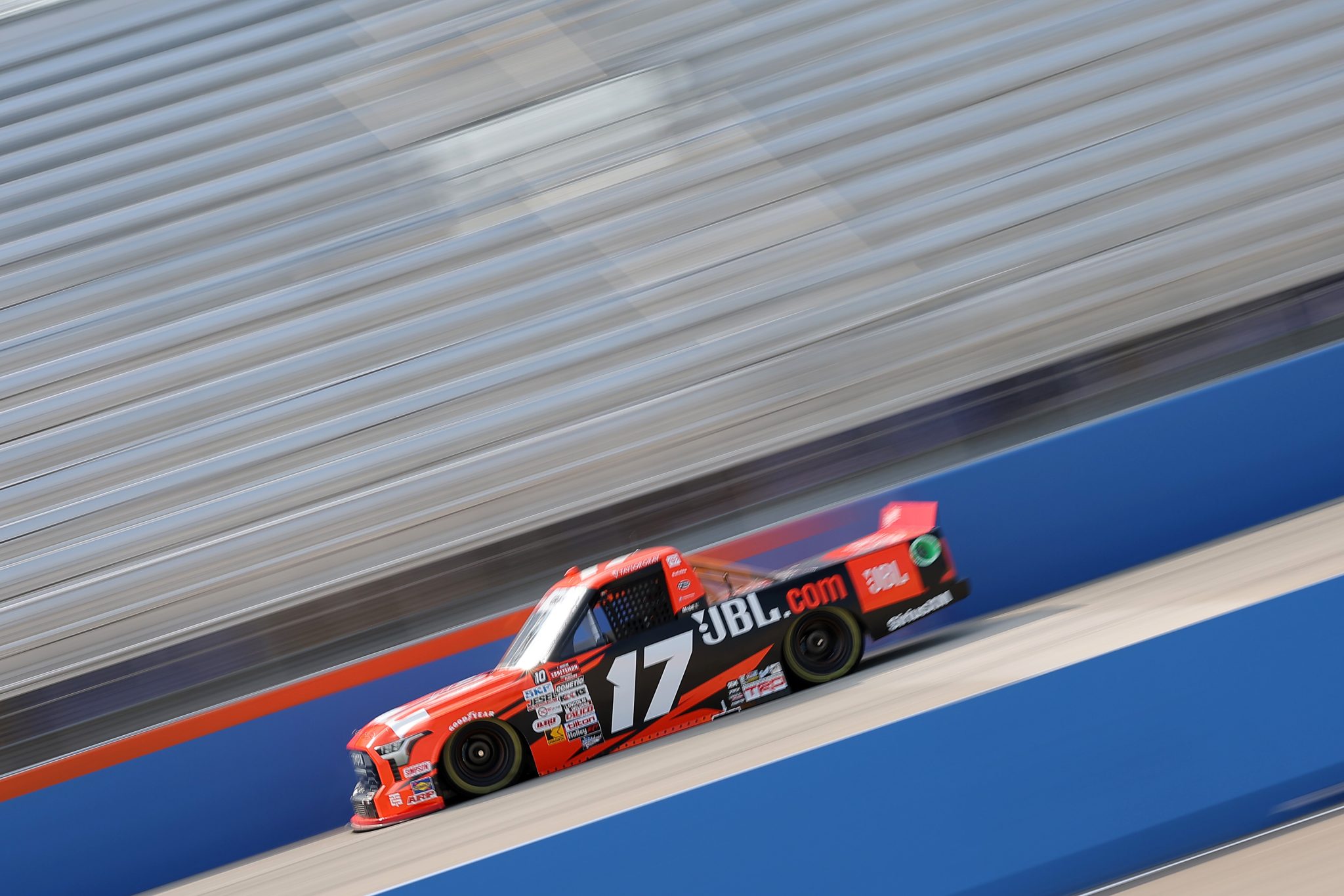 WEST ALLIS, WISCONSIN - AUGUST 24: Taylor Gray, driver of the #17 JBL Toyota, drives during practice for the NASCAR Craftsman Truck Series The Milwaukee Mile at The Milwaukee Mile on August 24, 2024 in West Allis, Wisconsin. (Photo by Jonathan Bachman/Getty Images) | Getty Images