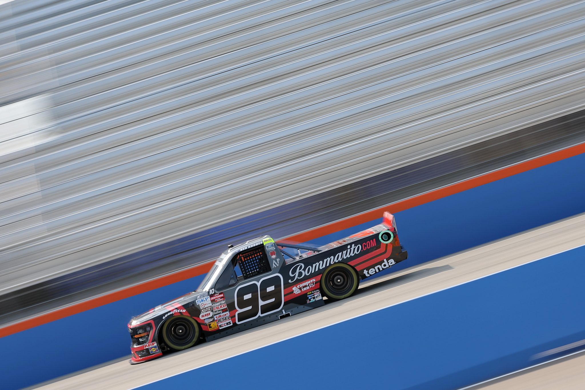 WEST ALLIS, WISCONSIN - AUGUST 24: Ben Rhodes, driver of the #99 Bommarito Automotive Group Ford, drives during practice for the NASCAR Craftsman Truck Series The Milwaukee Mile at The Milwaukee Mile on August 24, 2024 in West Allis, Wisconsin. (Photo by Jonathan Bachman/Getty Images) | Getty Images
