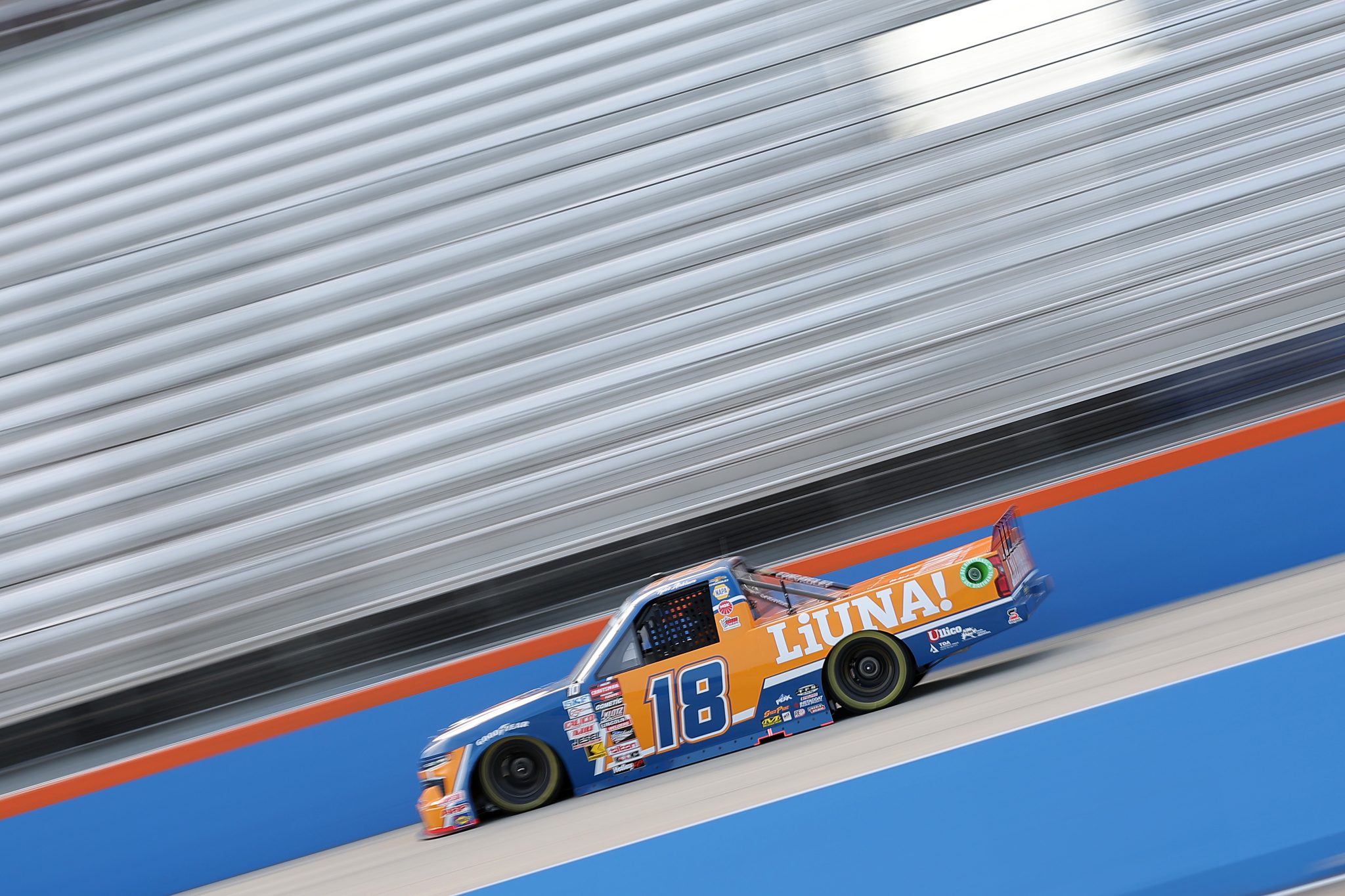 WEST ALLIS, WISCONSIN - AUGUST 24: Tyler Ankrum, driver of the #18 LiUNA! Chevrolet, drives during practice for the NASCAR Craftsman Truck Series The Milwaukee Mile at The Milwaukee Mile on August 24, 2024 in West Allis, Wisconsin. (Photo by Jonathan Bachman/Getty Images) | Getty Images