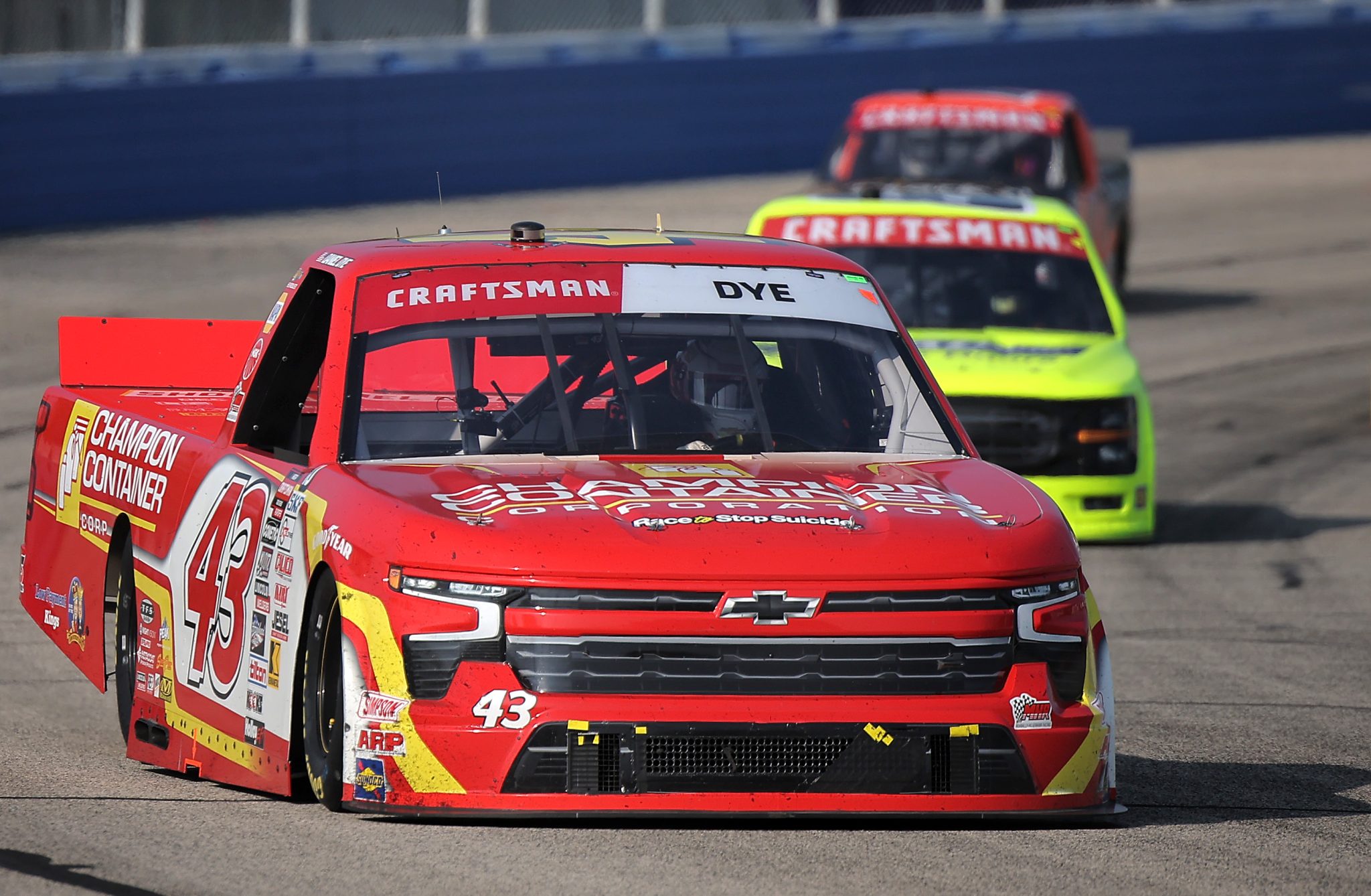 WEST ALLIS, WISCONSIN - AUGUST 25: Daniel Dye, driver of the #43 Champion Container Chevrolet, drives during the NASCAR Craftsman Truck Series The Milwaukee Mile at The Milwaukee Mile on August 25, 2024 in West Allis, Wisconsin. (Photo by Jonathan Bachman/Getty Images) | Getty Images