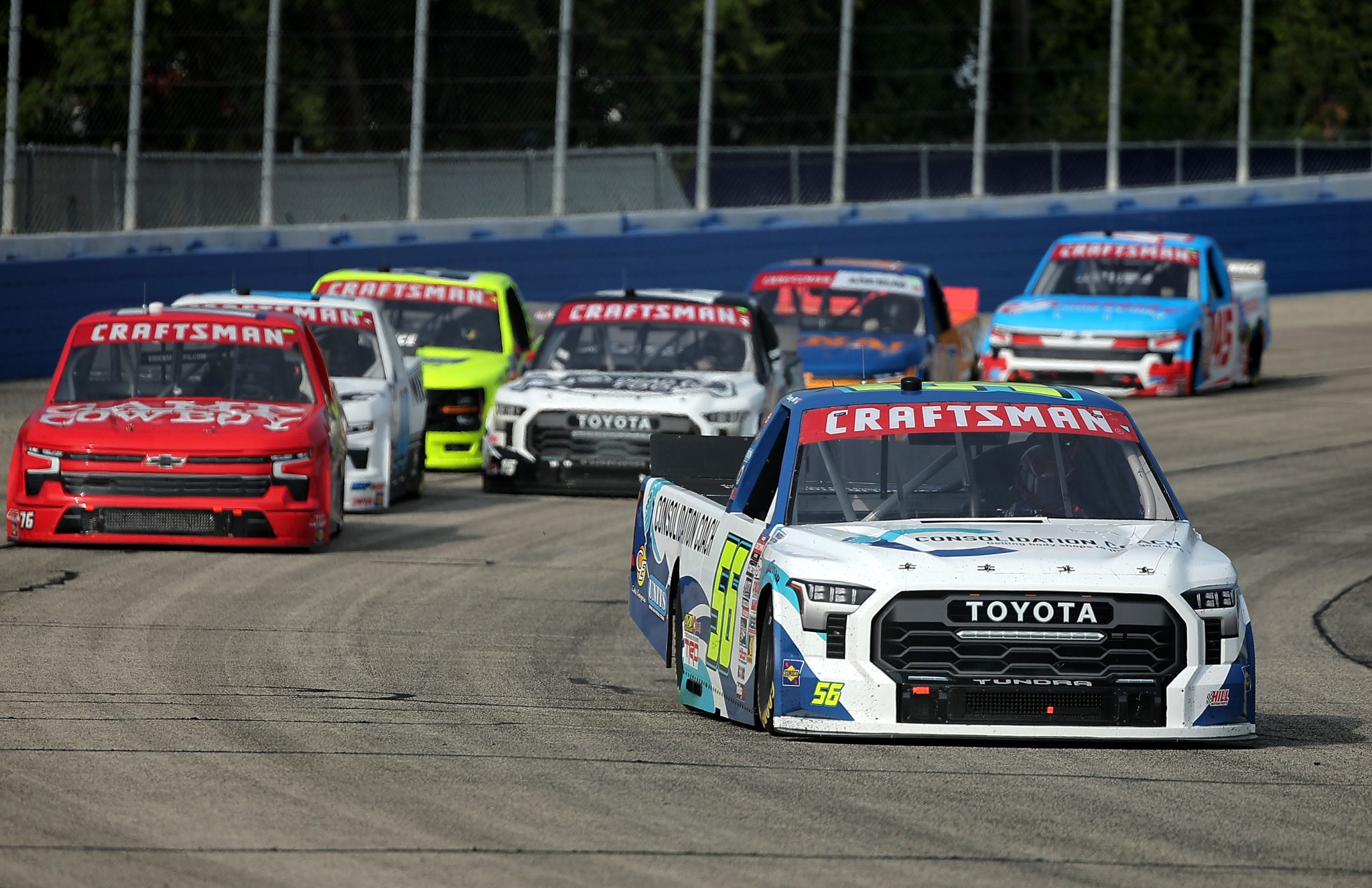 WEST ALLIS, WISCONSIN - AUGUST 25: Timmy Hill, driver of the #56 Consolidation Coach Toyota, drives during the NASCAR Craftsman Truck Series The Milwaukee Mile at The Milwaukee Mile on August 25, 2024 in West Allis, Wisconsin. (Photo by Jonathan Bachman/Getty Images) | Getty Images