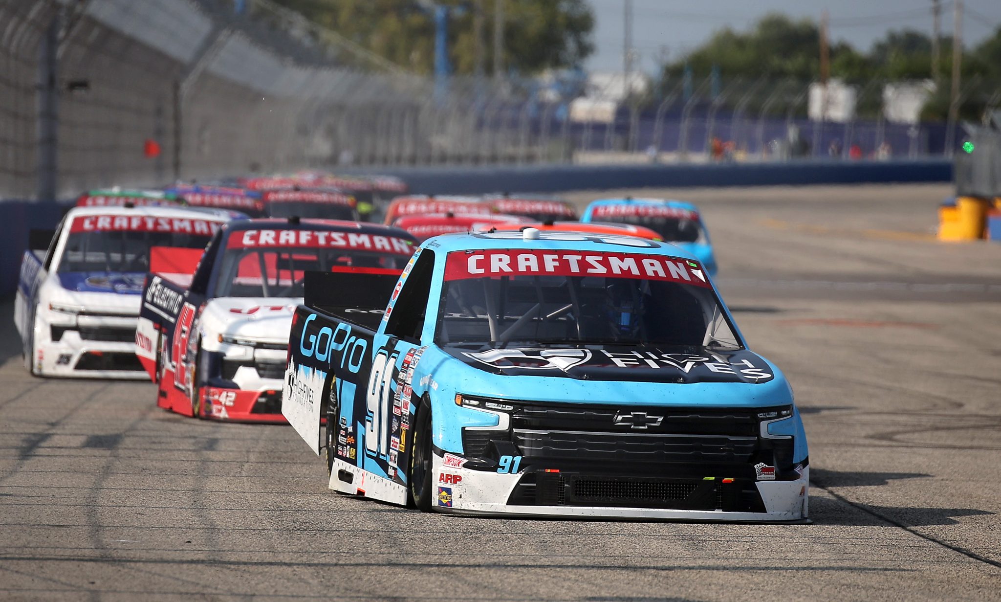 WEST ALLIS, WISCONSIN - AUGUST 25: Jack Wood, driver of the #91 High Fives Foundation/GoPro Chevrolet, drives during the NASCAR Craftsman Truck Series The Milwaukee Mile at The Milwaukee Mile on August 25, 2024 in West Allis, Wisconsin. (Photo by Jonathan Bachman/Getty Images) | Getty Images