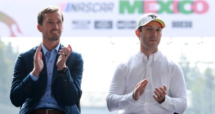 MEXICO CITY, MEXICO - AUGUST 27: Ben Kennedy, NASCAR Executive Vice President & Chief Venue & Racing Innovation Officer, joins NASCAR Cup Series driver Daniel Suarez to announce that the NASCAR Cup Series will race in Mexico City for the first time next year at Autodromo Hermanos Rodriguez on August 27, 2024 in Mexico City, Mexico. (Photo by Manuel Velasquez/Getty Images) | Getty Images