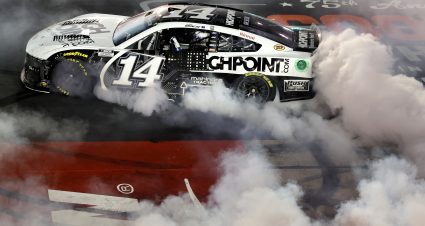DARLINGTON, SOUTH CAROLINA - SEPTEMBER 01: Chase Briscoe, driver of the #14 HighPoint.com Ford, celebrates with a burnout after winning the NASCAR Cup Series Cook Out Southern 500 at Darlington Raceway on September 01, 2024 in Darlington, South Carolina. (Photo by Meg Oliphant/Getty Images) | Getty Images