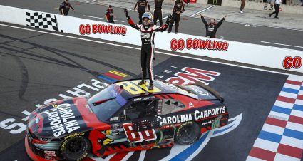 WATKINS GLEN, NEW YORK - SEPTEMBER 14: Connor Zilisch, driver of the #88 Carolina Carports Chevrolet, celebrates after winning the NASCAR Xfinity Series Mission 200 at The Glen at Watkins Glen International on September 14, 2024 in Watkins Glen, New York. (Photo by Sean Gardner/Getty Images) | Getty Images