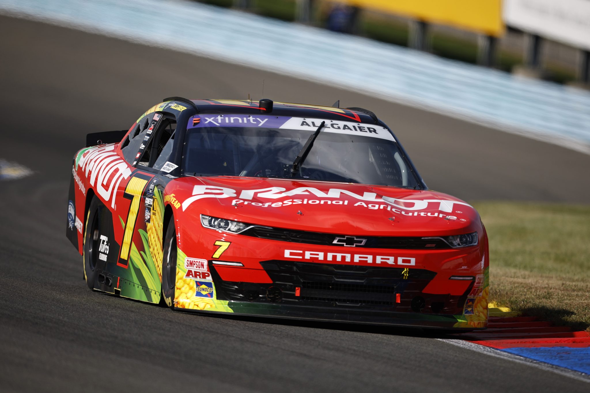 WATKINS GLEN, NEW YORK - SEPTEMBER 14: Justin Allgaier, driver of the #7 BRANDT Chevrolet, drives during the NASCAR Xfinity Series Mission 200 at The Glen at Watkins Glen International on September 14, 2024 in Watkins Glen, New York. (Photo by Chris Graythen/Getty Images) | Getty Images