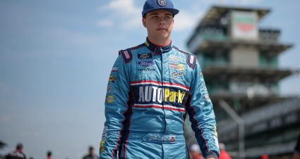 INDIANAPOLIS, INDIANA - JULY 20: Blaine Perkins, driver of the #29 AutoParkit.com Ford, walks the grid during qualifying for the NASCAR Xfinity Series Pennzoil 250 at Indianapolis Motor Speedway on July 20, 2024 in Indianapolis, Indiana. (Photo by James Gilbert/Getty Images) | Getty Images