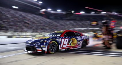 BRISTOL, TENNESSEE - SEPTEMBER 21: Martin Truex Jr., driver of the #19 Bass Pro Shops Toyota, exits pit road during the NASCAR Cup Series Bass Pro Shops Night Race at Bristol Motor Speedway on September 21, 2024 in Bristol, Tennessee. (Photo by James Gilbert/Getty Images) | Getty Images