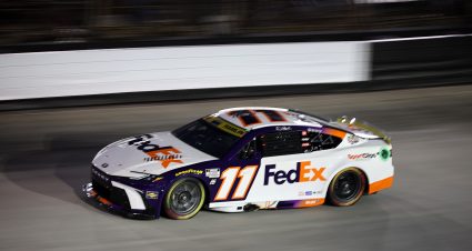 BRISTOL, TENNESSEE - SEPTEMBER 21: Denny Hamlin, driver of the #11 FedEx Toyota, drives during the NASCAR Cup Series Bass Pro Shops Night Race at Bristol Motor Speedway on September 21, 2024 in Bristol, Tennessee. (Photo by James Gilbert/Getty Images) | Getty Images