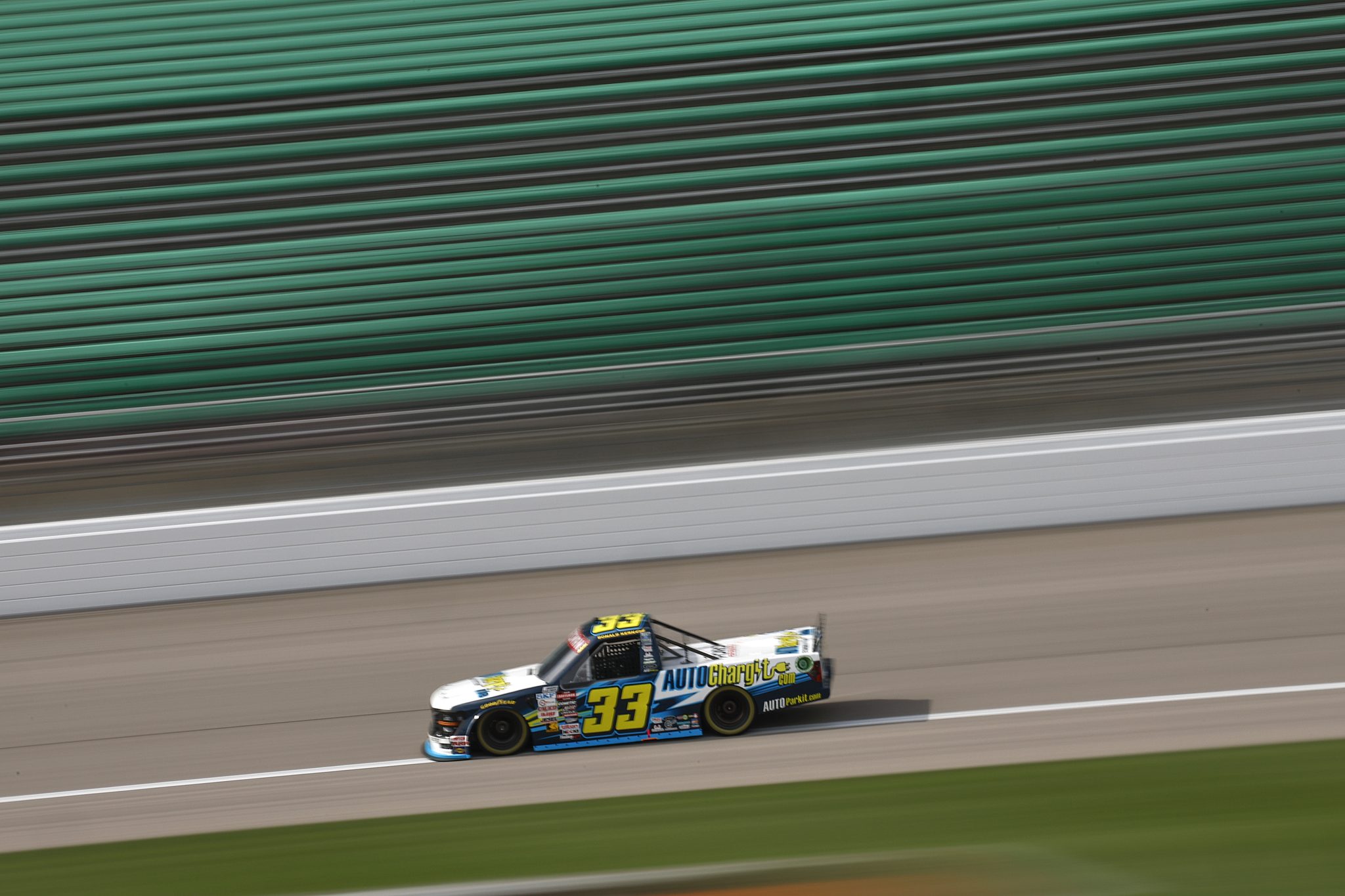 KANSAS CITY, KANSAS - SEPTEMBER 20: Lawless Alan, driver of the #33 AUTOChargit Ford, drives during practice for the NASCAR Craftsman Truck Series Kubota Tractor 200 at Kansas Speedway on September 20, 2024 in Kansas City, Kansas. (Photo by Chris Graythen/Getty Images) | Getty Images