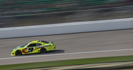 KANSAS CITY, KANSAS - SEPTEMBER 28: Brandon Jones, driver of the #9 Menards/Schultz Chevrolet, drives during the NASCAR Xfinity Series Kansas Lottery 300 at Kansas Speedway on September 28, 2024 in Kansas City, Kansas. (Photo by Chris Graythen/Getty Images) | Getty Images