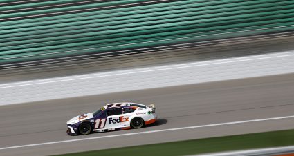 KANSAS CITY, KANSAS - SEPTEMBER 28: Denny Hamlin, driver of the #11 FedEx Toyota, drives during practice for the NASCAR Cup Series Hollywood Casino 400 Presented by ESPN BET at Kansas Speedway on September 28, 2024 in Kansas City, Kansas. (Photo by Chris Graythen/Getty Images) | Getty Images