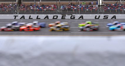 TALLADEGA, ALABAMA - SEPTEMBER 30: A general view of racing during the NASCAR Craftsman Truck Series Love's RV Stop 250 at Talladega Superspeedway on September 30, 2023 in Talladega, Alabama. (Photo by Meg Oliphant/Getty Images) | Getty Images