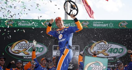 HAMPTON, GEORGIA - SEPTEMBER 08: Joey Logano, driver of the #22 Autotrader Ford, celebrates in victory lane after winning the NASCAR Cup Series Quaker State 400 Available at Walmart at Atlanta Motor Speedway on September 08, 2024 in Hampton, Georgia. (Photo by Sean Gardner/Getty Images) | Getty Images