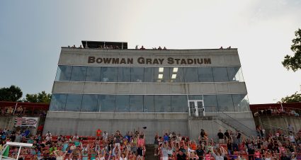 WINSTON SALEM, NC - AUGUST 15: Fans cheer during the 1,000th NASCAR event at Bowman Gray Stadium on August 15, 2015 in Winston Salem, North Carolina.  (Photo by Grant Halverson/NASCAR via Getty Images)