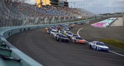 HOMESTEAD, FLORIDA - OCTOBER 26: Austin Hill, driver of the #21 Bennett Transportation Chevrolet, leads the field during the NASCAR Xfinity Series Credit One NASCAR Amex Credit 300 at Homestead-Miami Speedway on October 26, 2024 in Homestead, Florida. (Photo by Sean Gardner/Getty Images) | Getty Images