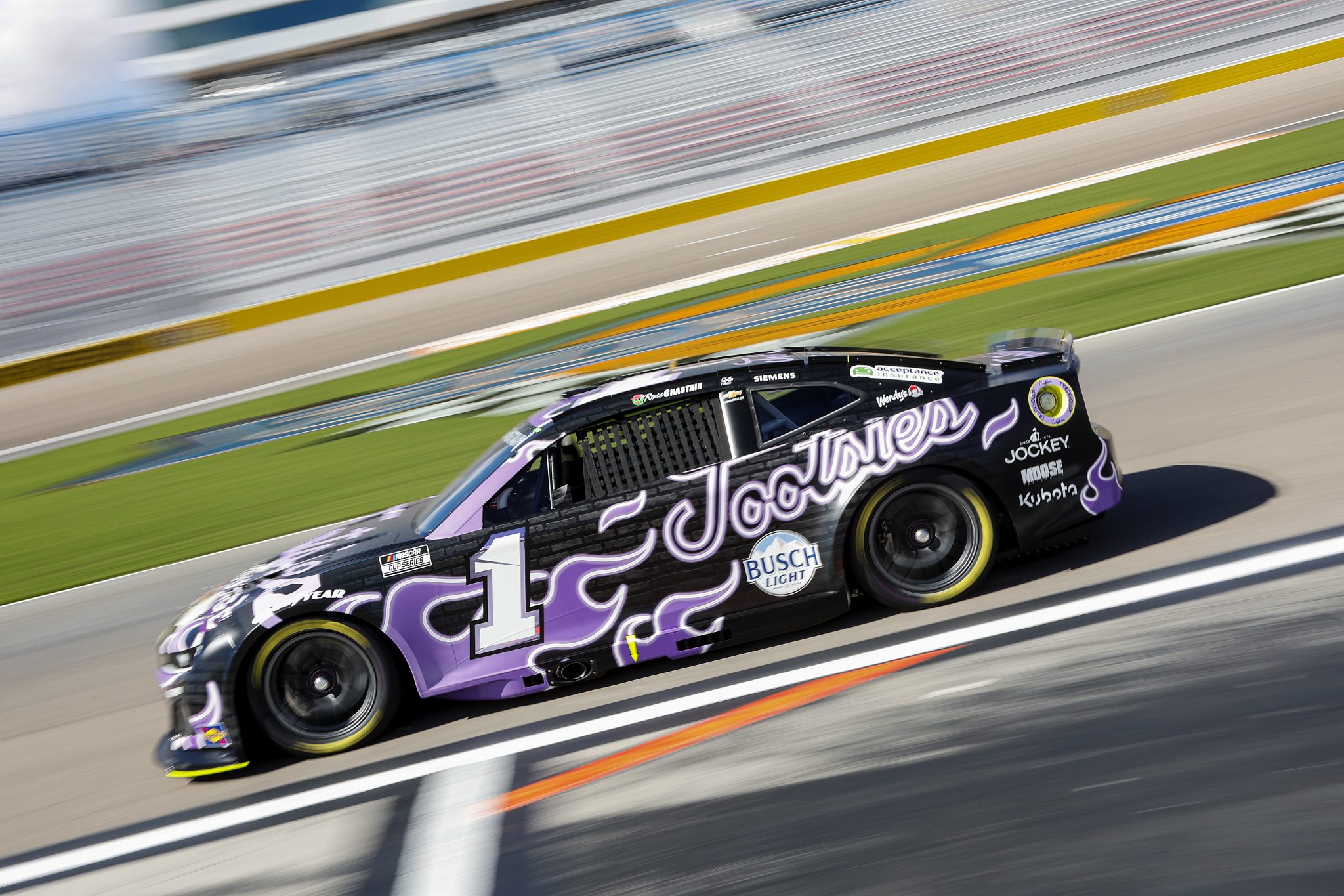 LAS VEGAS, NEVADA - OCTOBER 11: Ross Chastain, driver of the #1 Tootsies Orchid Lounge Chevrolet, drives during practice for the NASCAR Cup Series South Point 400 at Las Vegas Motor Speedway on October 11, 2025 in Las Vegas, Nevada. (Photo by Logan Riely/Getty Images) | Getty Images